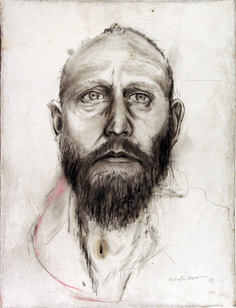 Self-Portrait drawing on prepared canvas Michael Hecht